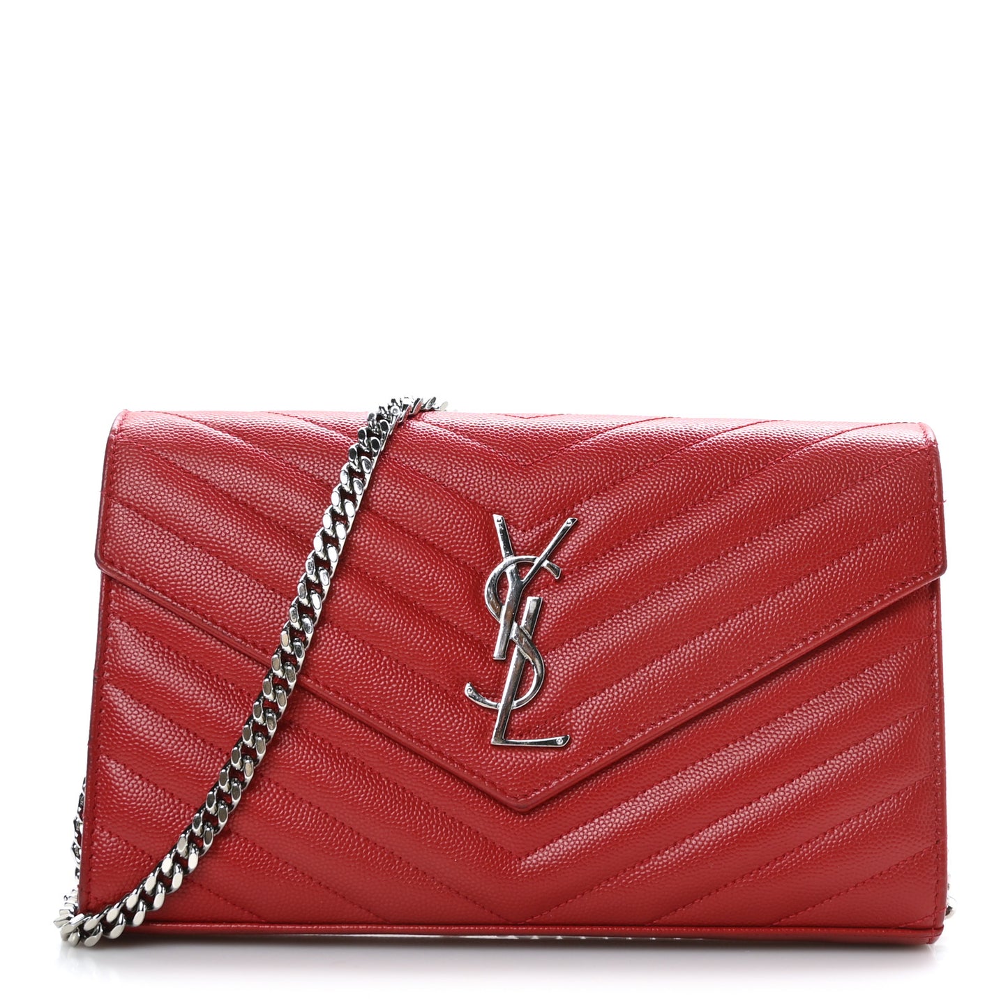 Grain De Poudre Matelasse Chevron Monogram Chain Wallet New Red