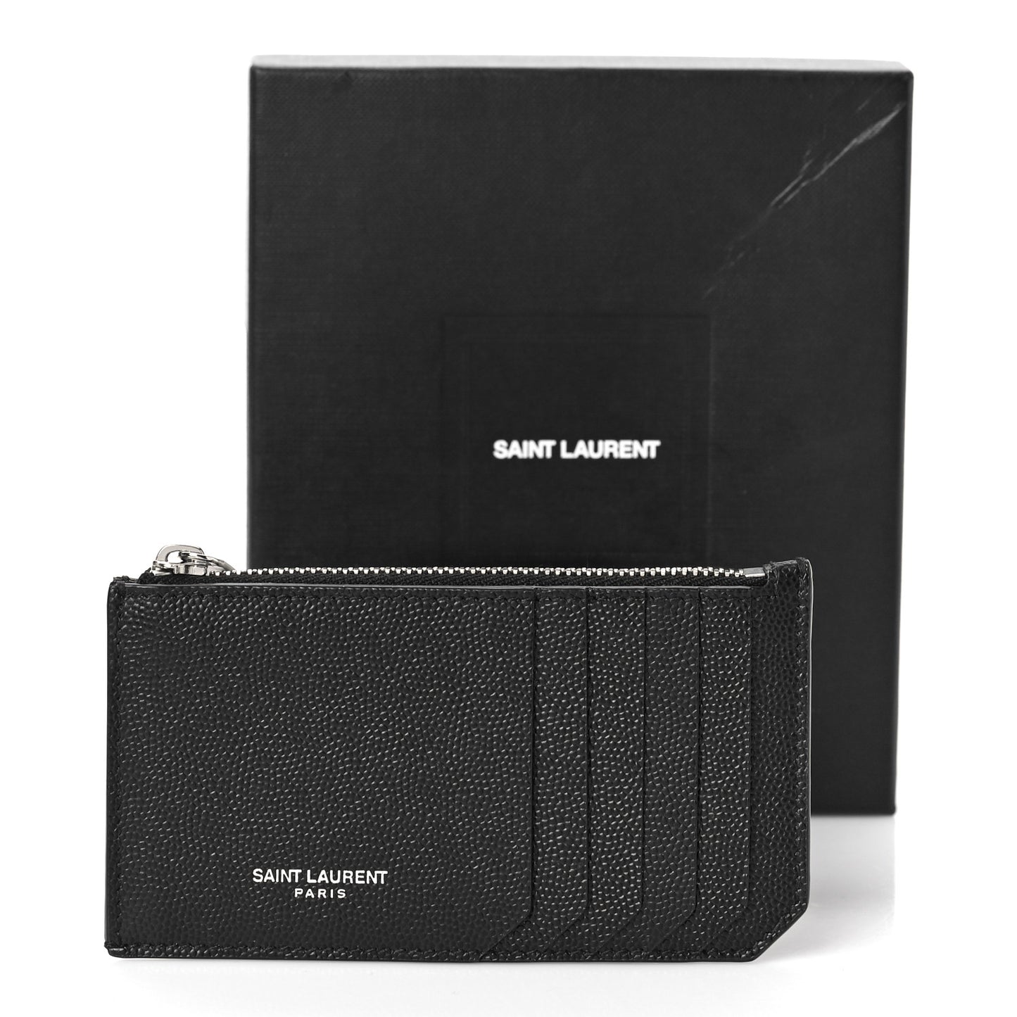 Grained Calfskin 5 Fragments Zip Pouch Card Holder Black