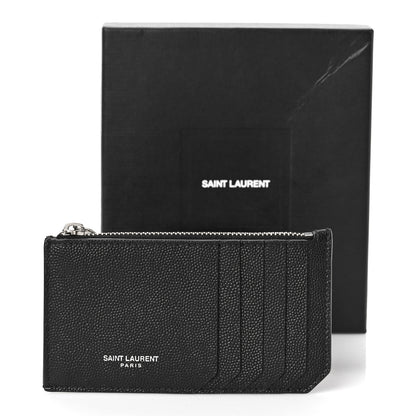 Saint Laurent Grained Calfskin 5 Fragments Zip Pouch Card Holder Black 9 of 9