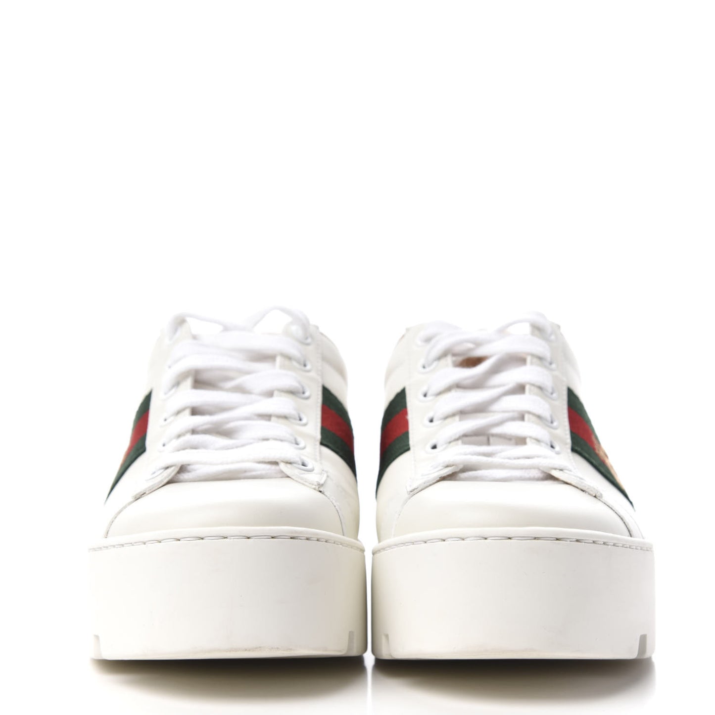 Calfskin Web Bee Embroidered Womens Ace Platform Sneakers 37.5 White