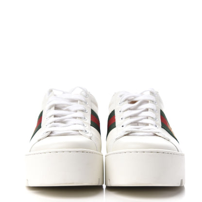 Gucci Calfskin Web Bee Embroidered Womens Ace Platform Sneakers 37.5 White 2 of 11