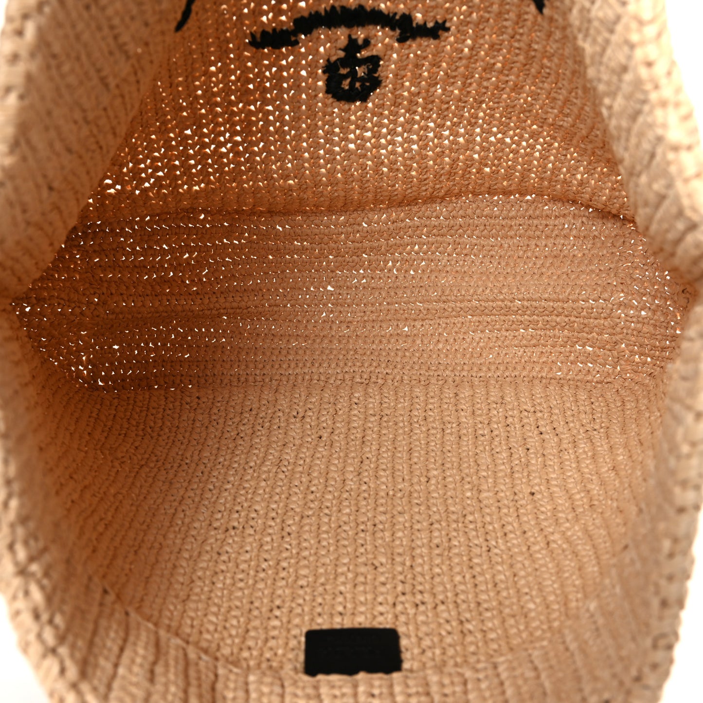 Yarn Raffia Effect Crochet Embroidered Logo Tote Naturale