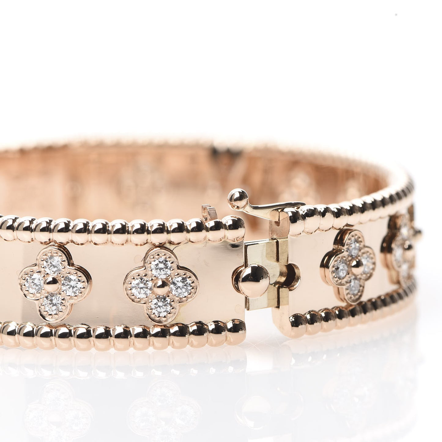 18K Rose Gold Diamond Perlee Clovers Bangle Bracelet S