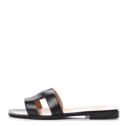 Hermes Box Calfskin Oran Sandals 39 Black 1 of 12