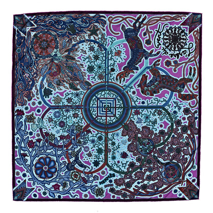 Hermes Silk L'Arbre Du Vent Scarf 90 Bleu Fuchsia Turquoise 1 of 5