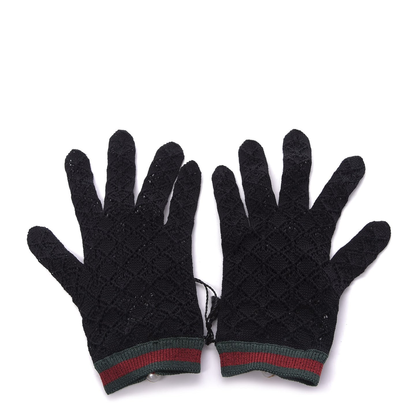 Crochet Pearl Web Gloves S Black