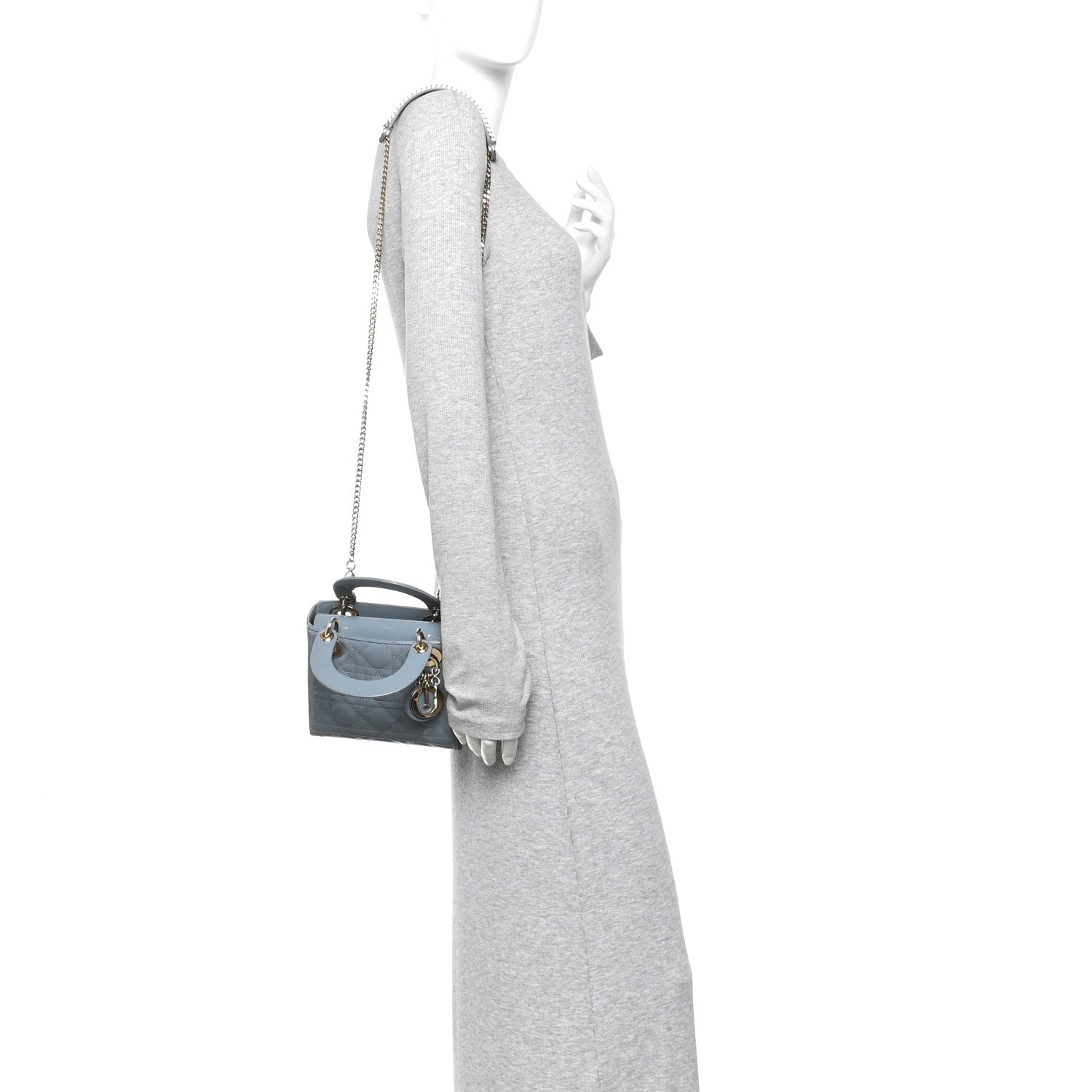 Christian Dior Patent Cannage Mini Lady Dior Grey Stone 2 of 12