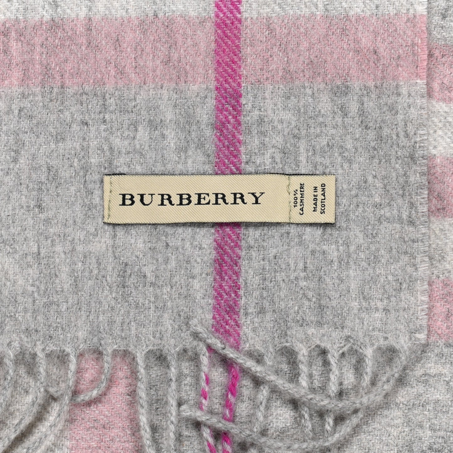 Cashmere Giant Check Fringe Scarf Grey Pink