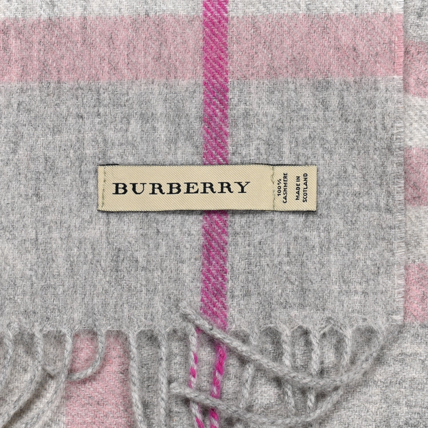 Burberry Cashmere Giant Check Fringe Scarf Grey Pink 3 of 5
