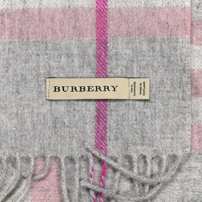 Burberry Cashmere Giant Check Fringe Scarf Grey Pink 3 of 5