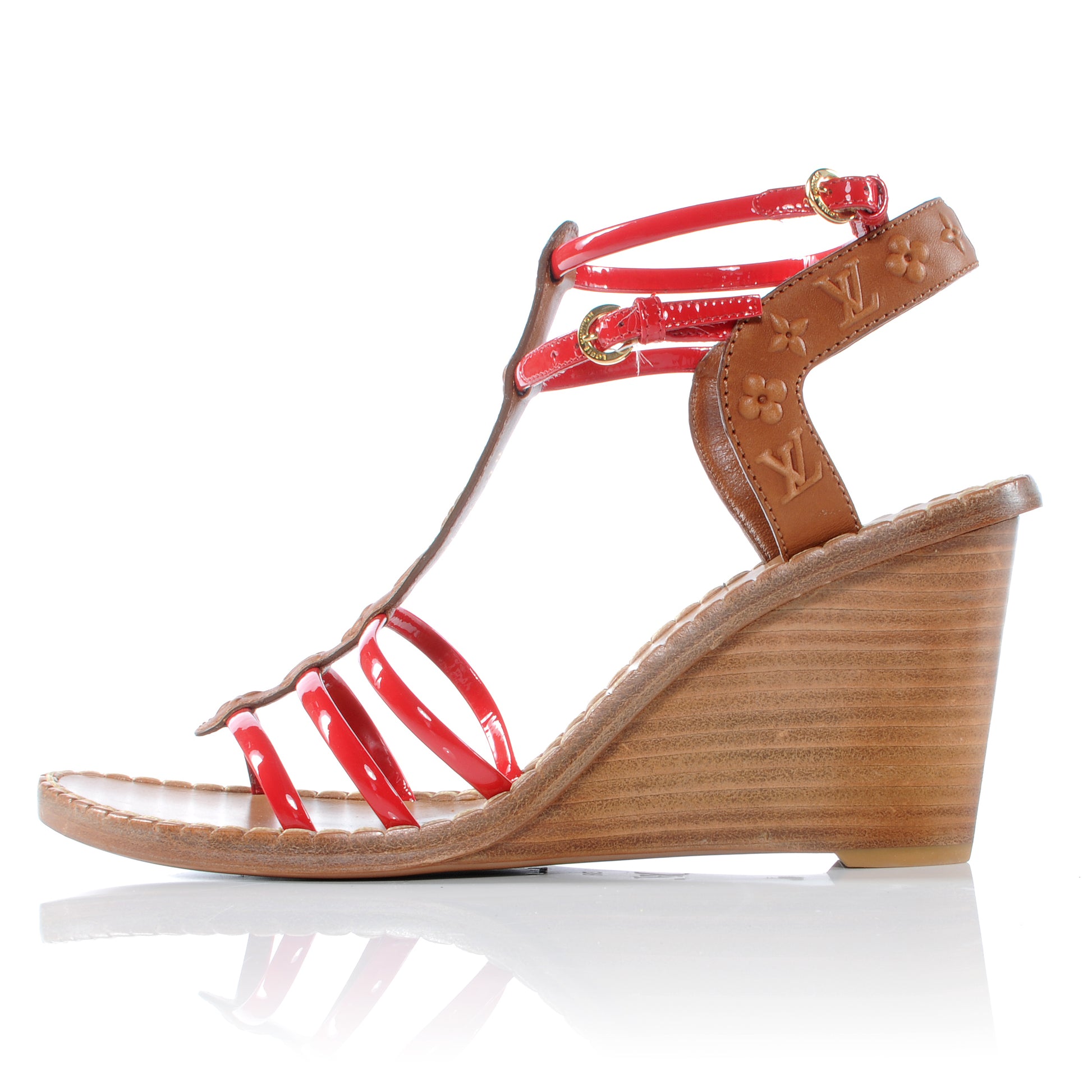 Louis Vuitton Key West Wedges Sandals 38 Red 1 of 6