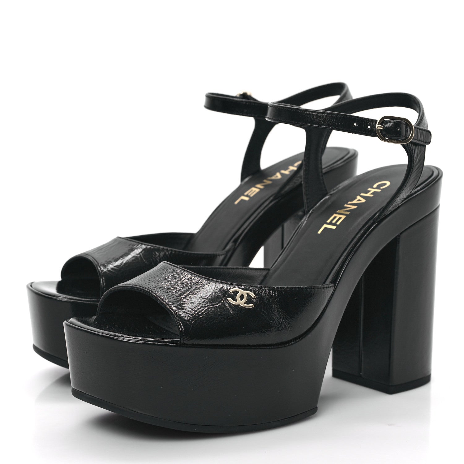 Chanel Calfskin CC Platform Sandals 38.5 Black 3 of 10