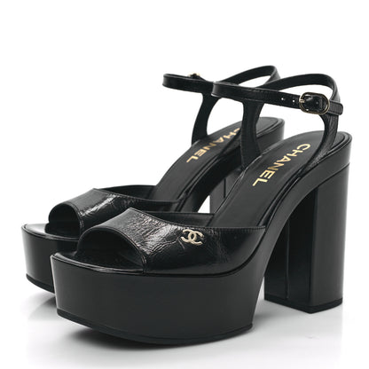 Chanel Calfskin CC Platform Sandals 38.5 Black 3 of 10