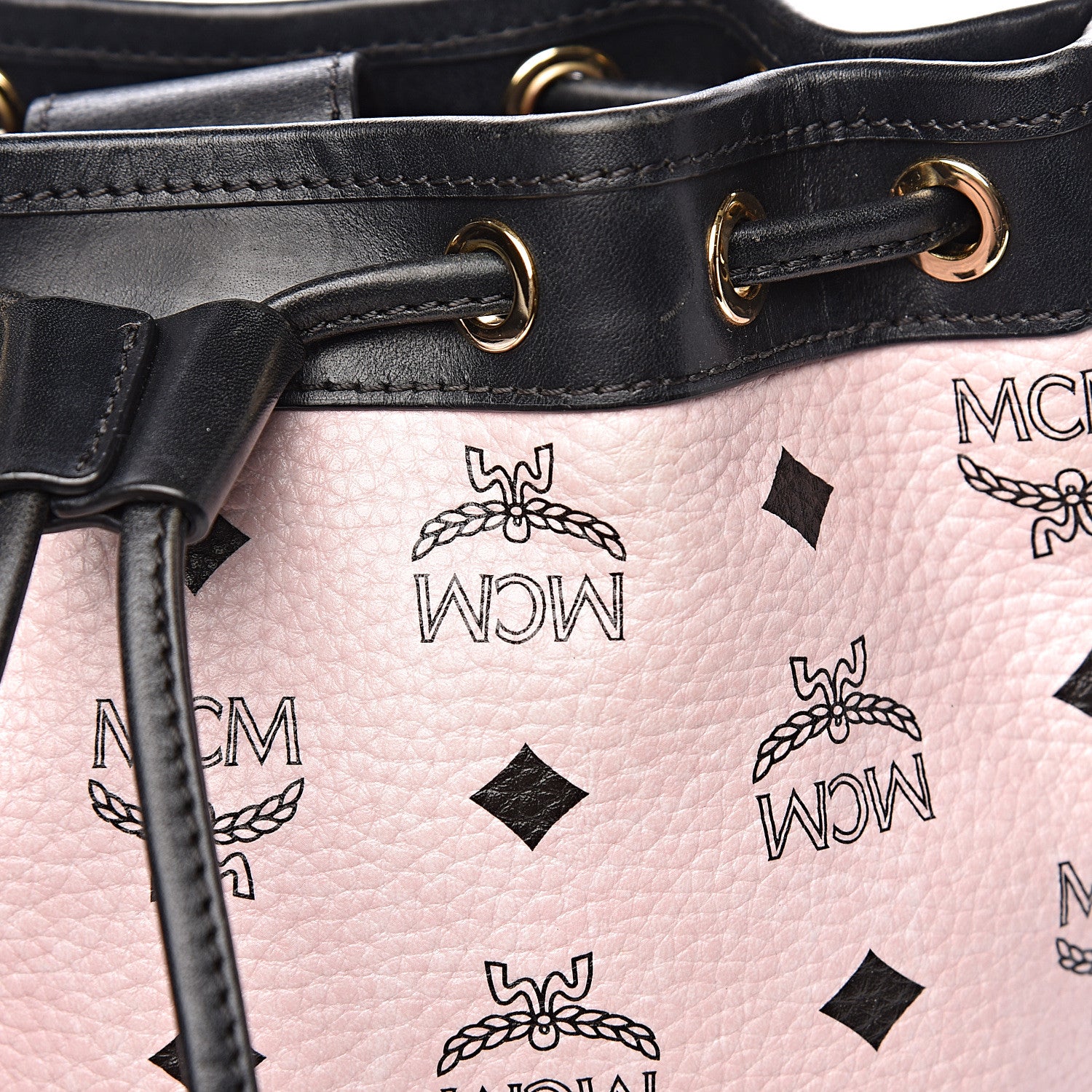 MCM Visetos Mini Heritage Drawstring Bucket Bag Chalk Pink 13 of 14
