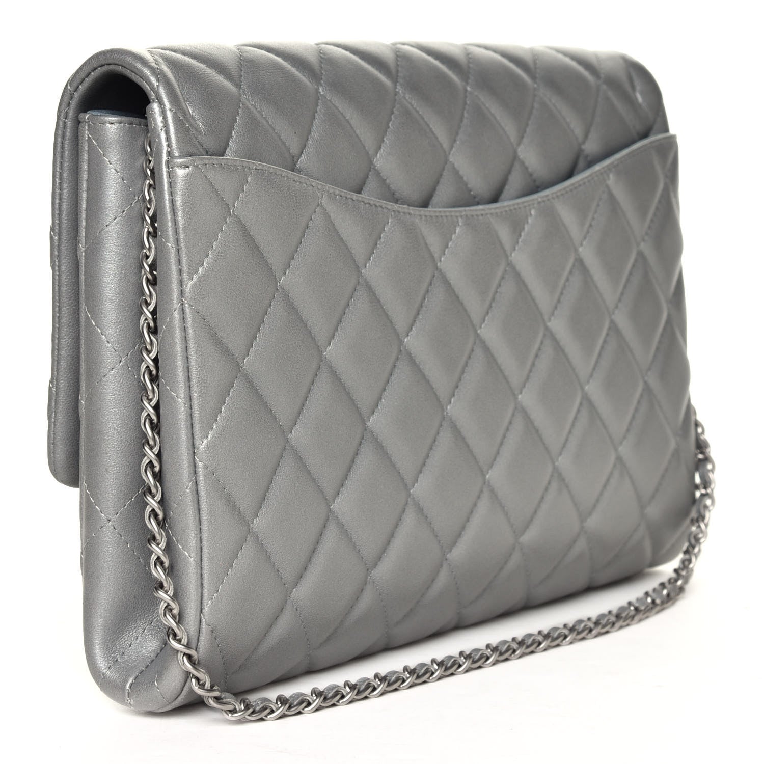 Chanel Metallic Lambskin Quilted Clutch With Chain Flap Silver 2 of 5