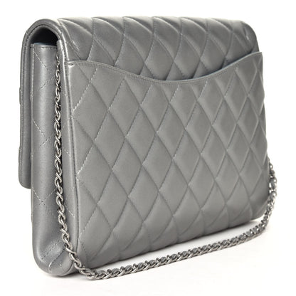 Chanel Metallic Lambskin Quilted Clutch With Chain Flap Silver 2 of 5