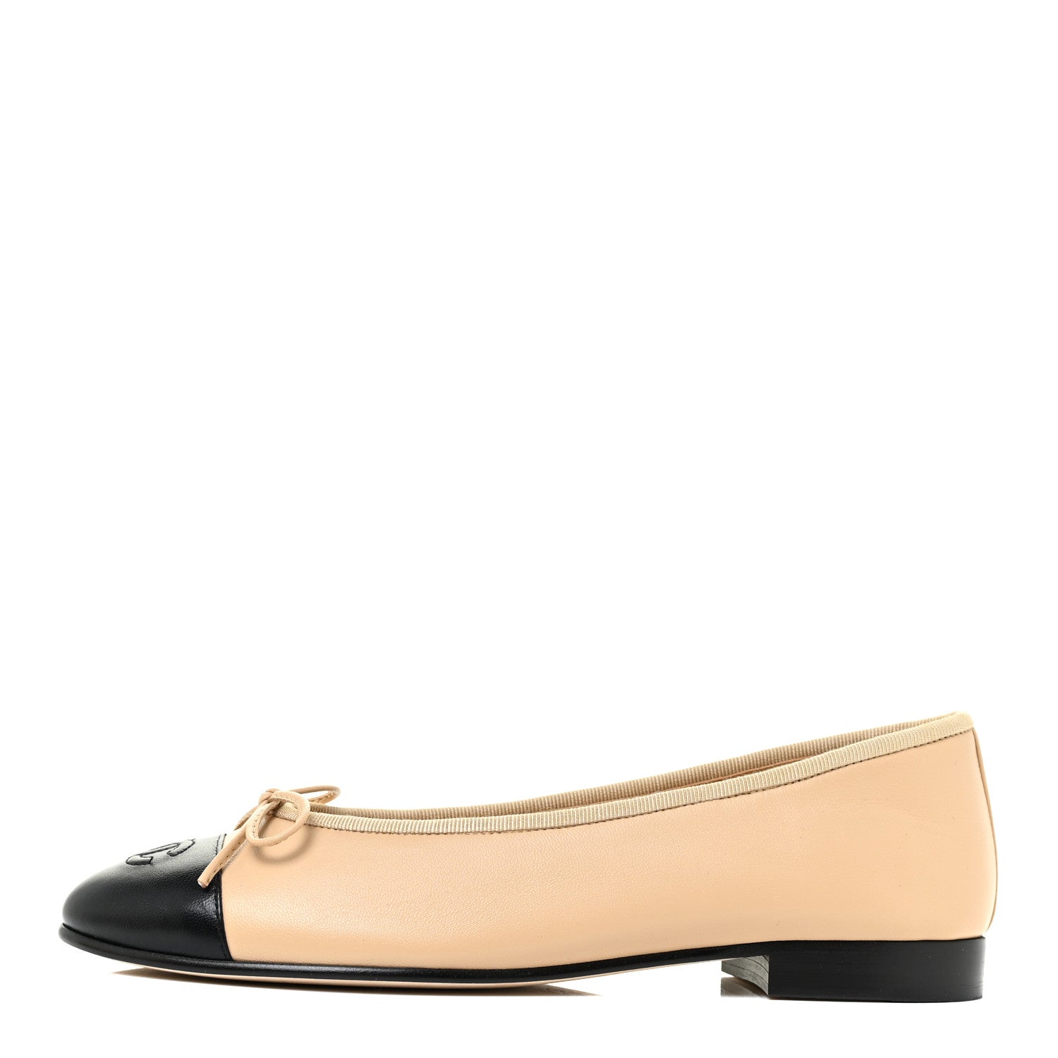 Chanel Lambskin Cap Toe CC Ballerina Flats 38 Beige Black 1 of 8