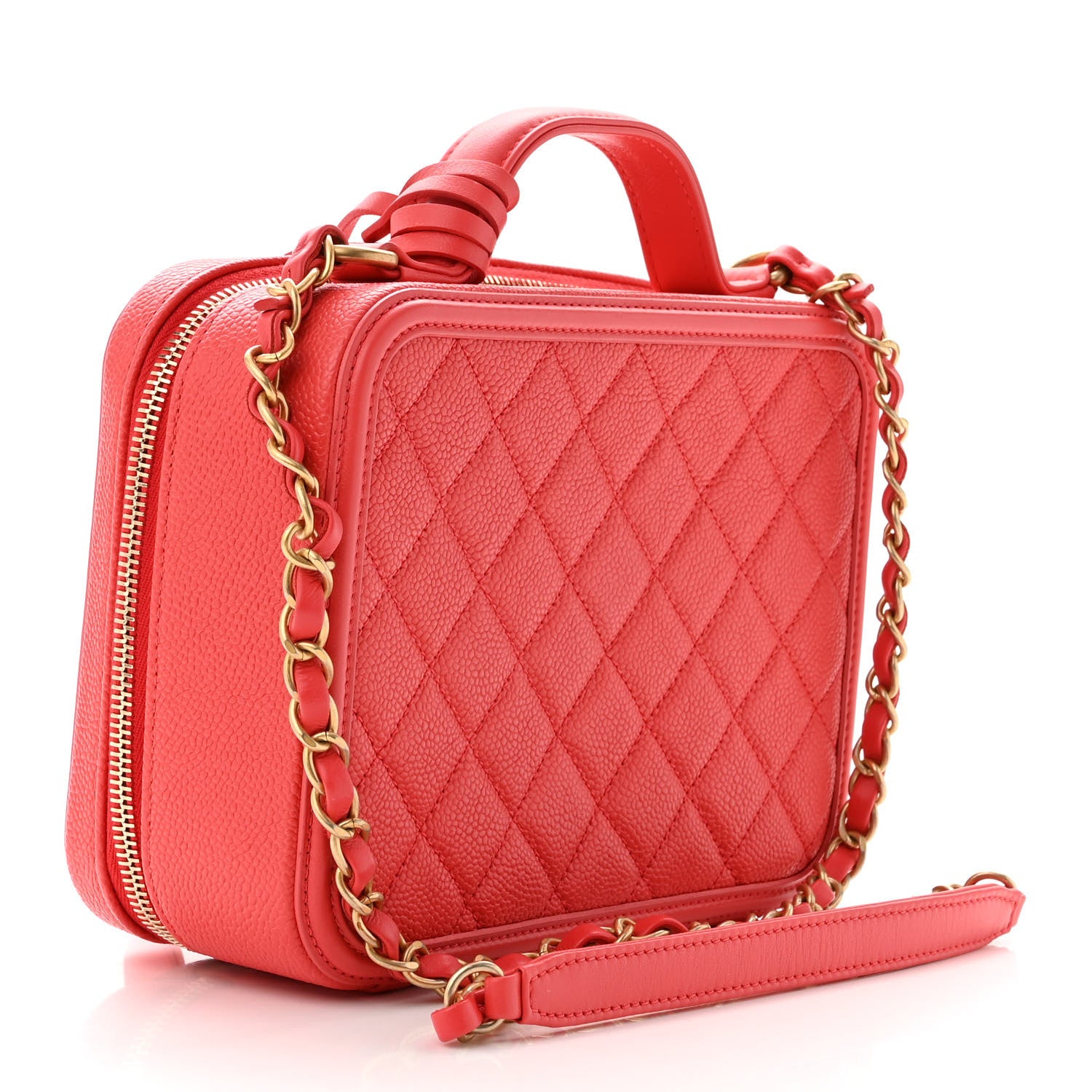 Chanel Caviar Quilted Medium CC Filigree Vanity Case Coral 2 of 10