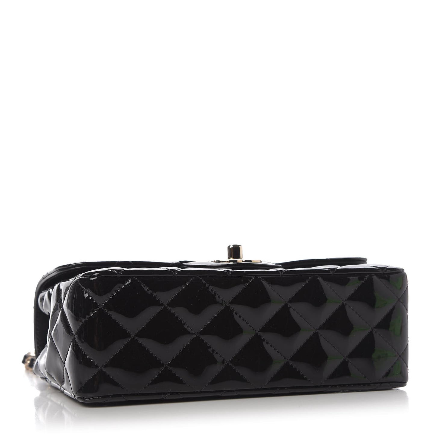 Patent Calfskin Quilted Mini Rectangular Flap Black