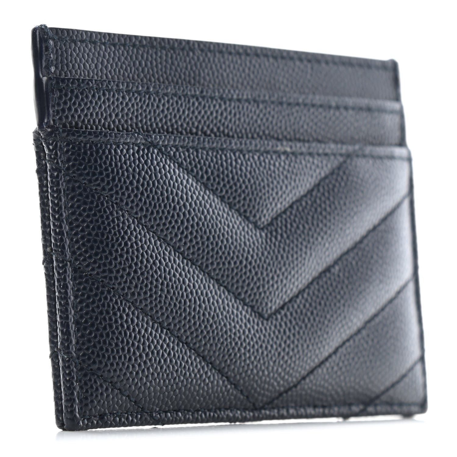 Saint Laurent Grain De Poudre Matelasse Chevron Monogram Credit Card Case Deep Marine 2 of 4