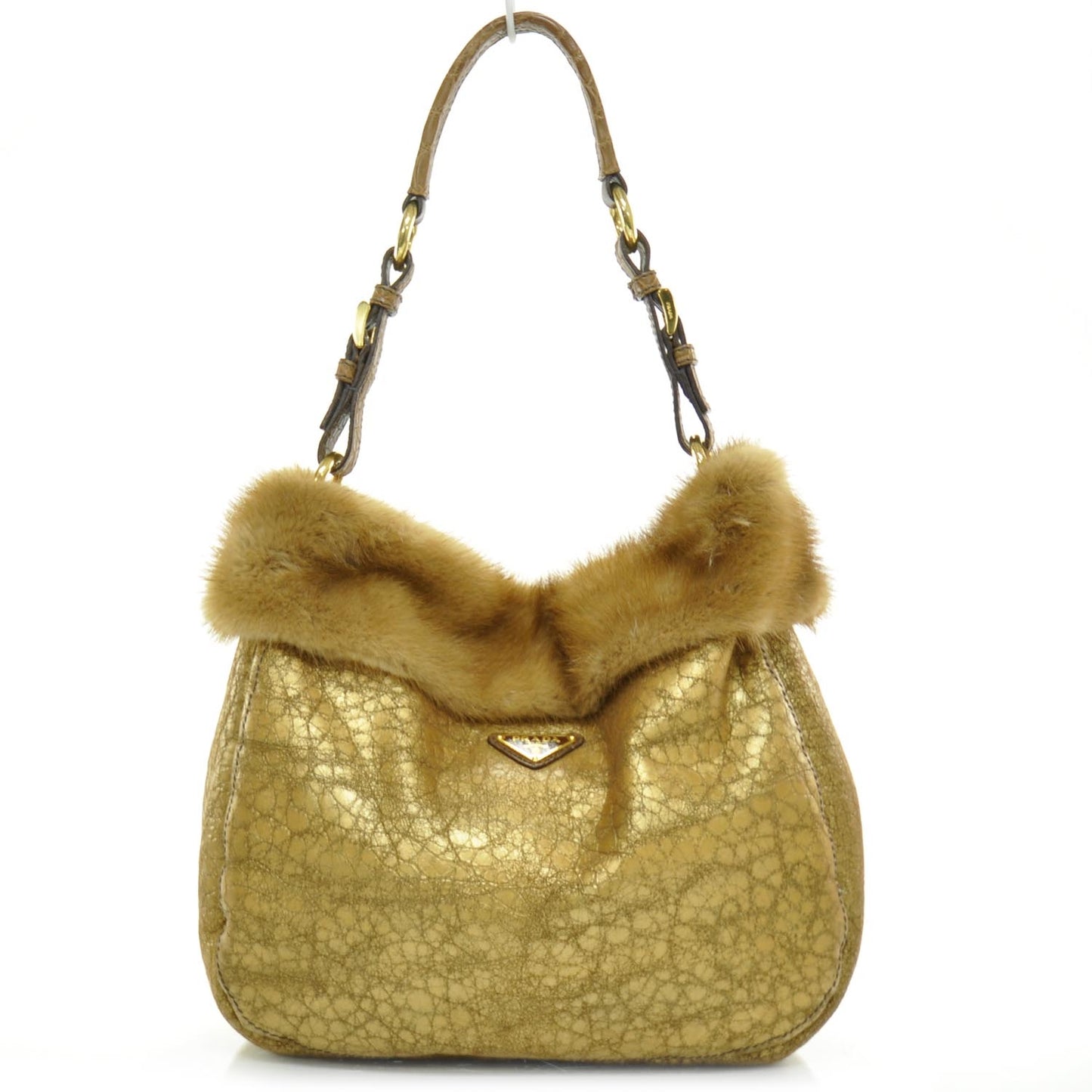 Suede Shearling Mink Fur Crocodile Shoulder Bag