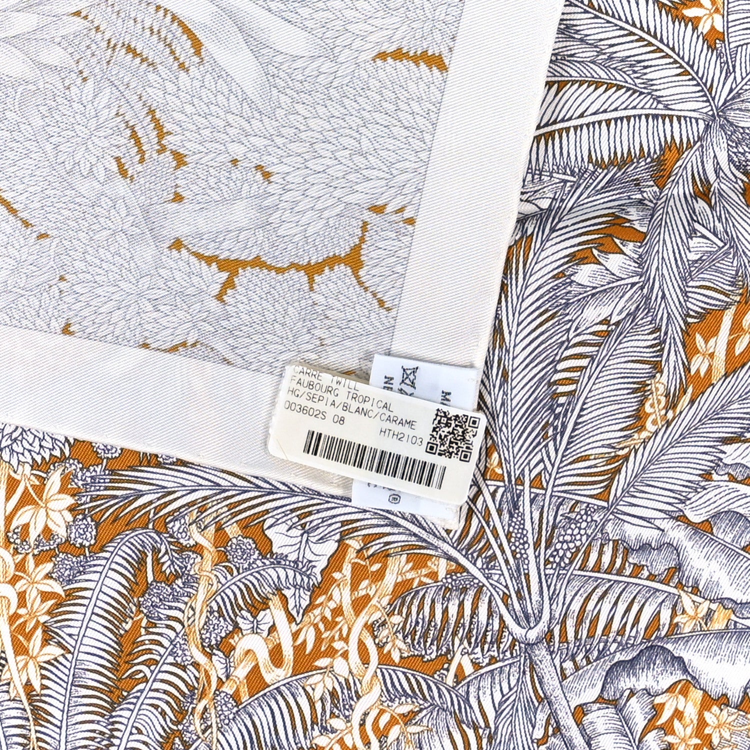 Hermes Silk Faubourg Tropical Scarf 90 Sepia White Caramel 4 of 5
