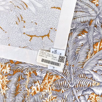 Hermes Silk Faubourg Tropical Scarf 90 Sepia White Caramel 4 of 5