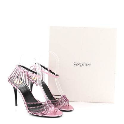 Saint Laurent Metallic Lambskin Chain Babylone 90 Ankle Strap Sandals 38 Bubblegum 9 of 9