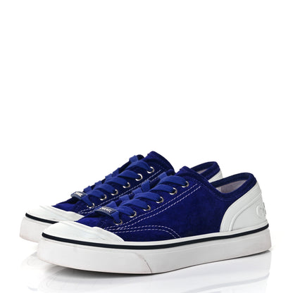 Chanel Suede Calfskin Lace Up Cap Toe Sneakers 37 Blue 3 of 9