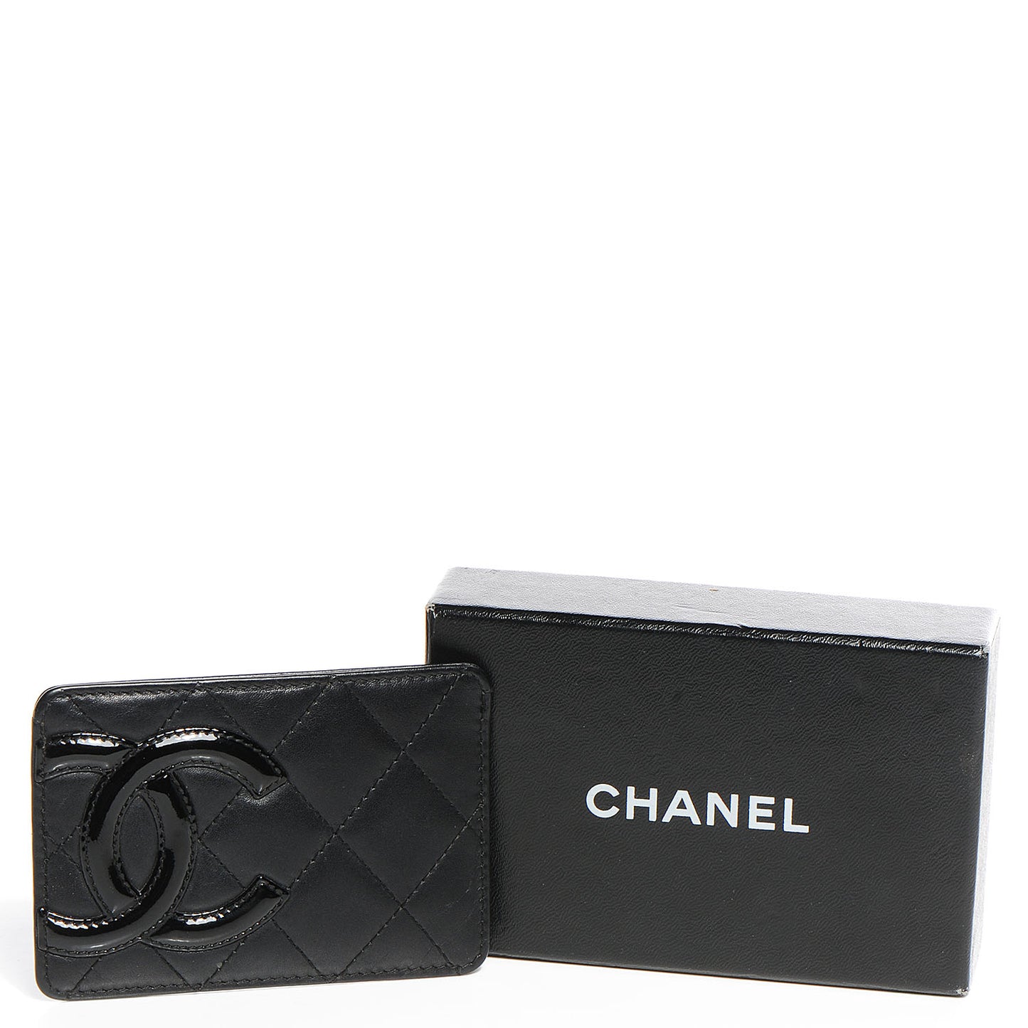 Calfskin Quilted Cambon Card Case Black