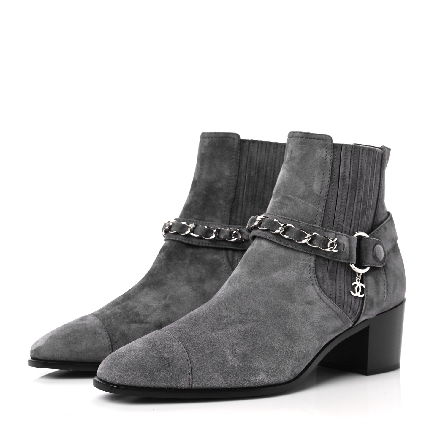 Suede CC Cap Toe Chain Boots 40 Grey