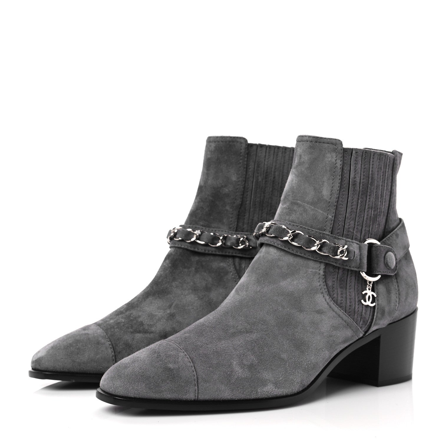 Chanel Suede CC Cap Toe Chain Boots 40 Grey 3 of 6
