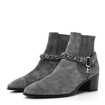 Chanel Suede CC Cap Toe Chain Boots 40 Grey 3 of 6