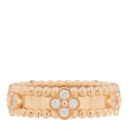 Van Cleef & Arpels 18K Rose Gold Diamond Sweet Perlee Clovers Ring 53 6.5 1 of 5