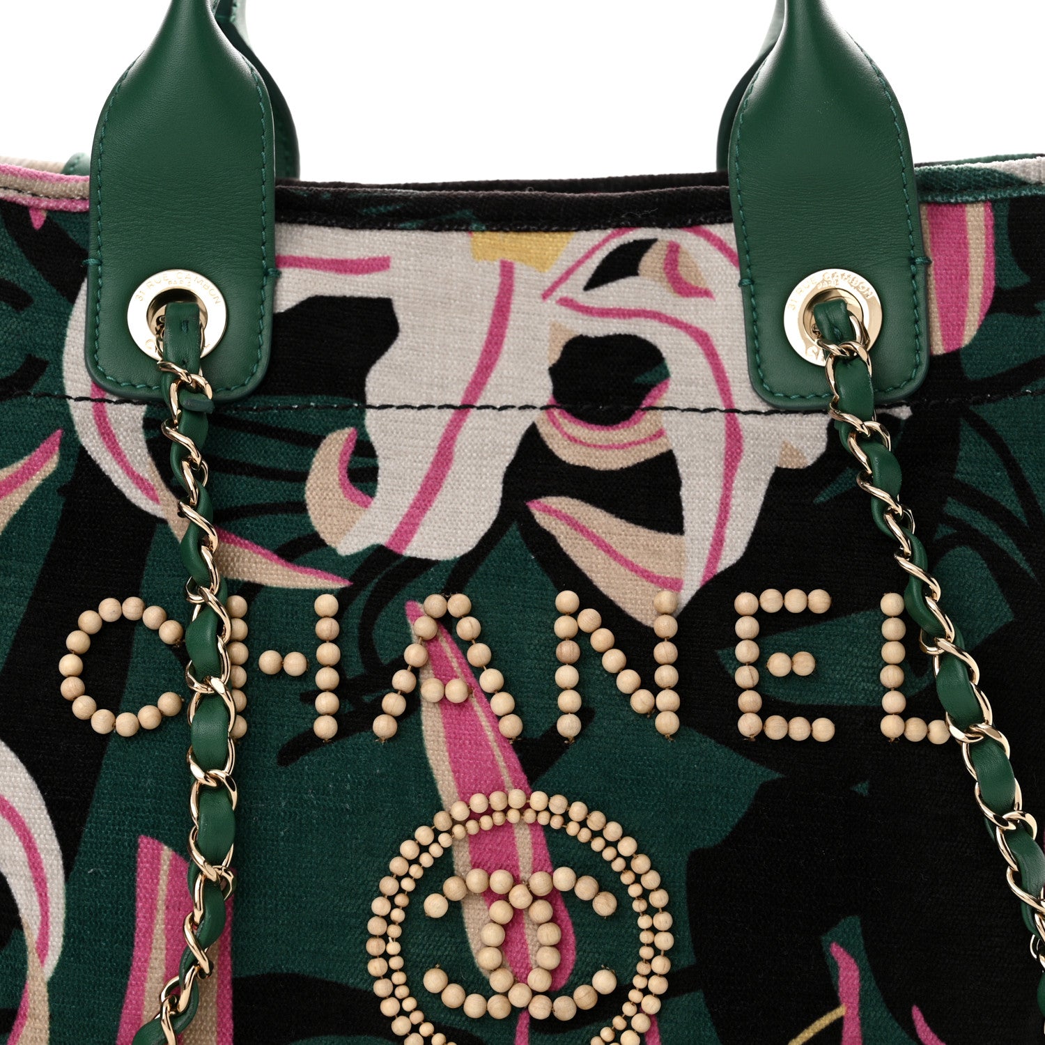 Chanel Velvet Calfskin Beaded Small Deauville Tote Pink Green Black 9 of 13