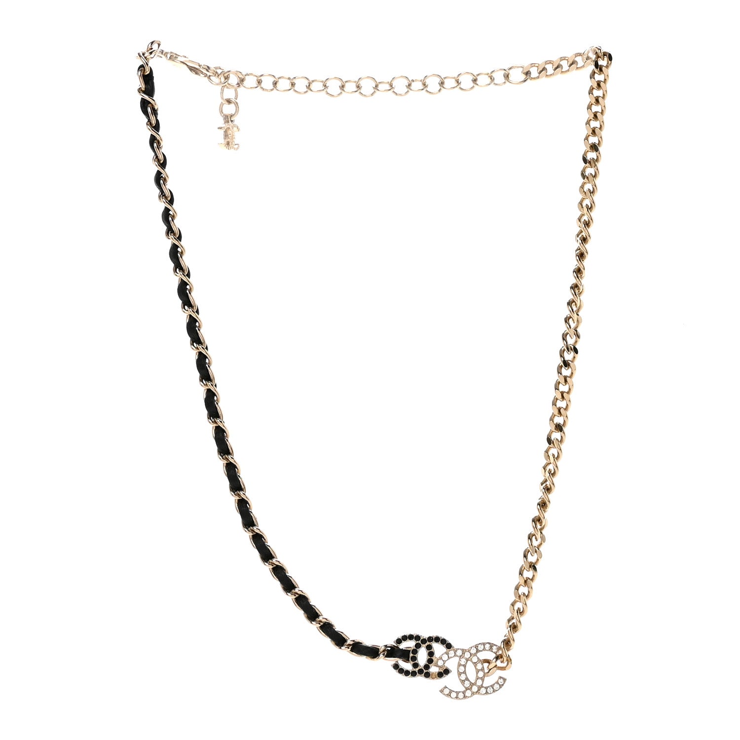 Chanel Lambskin Crystal CC Chain Choker Necklace Black Gold 3 of 6