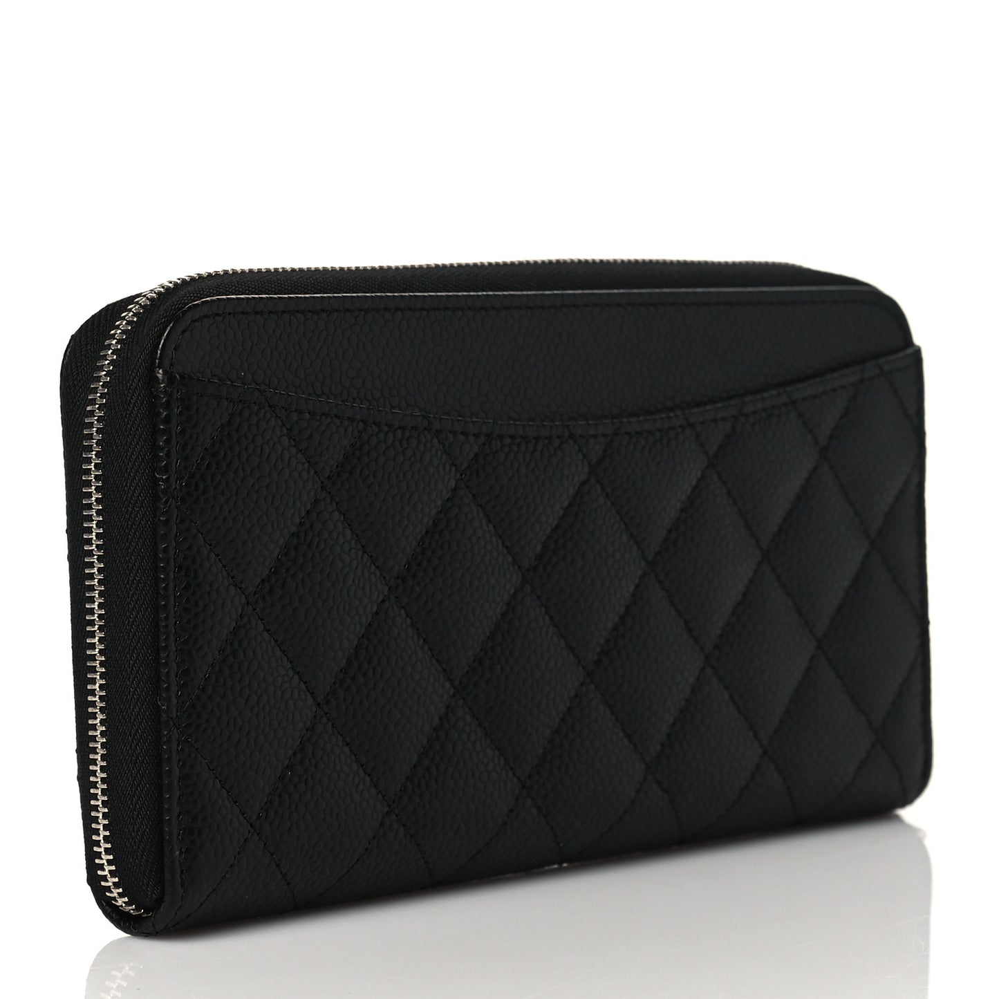 Caviar Quilted Large Gusset Zip Around Wallet Black