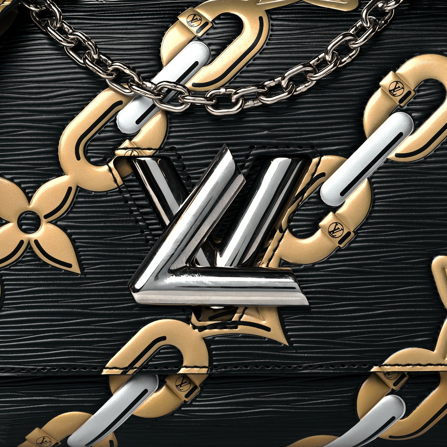 Louis Vuitton Epi Chain Flower Twist Shoulder Bag MM Black 6 of 9