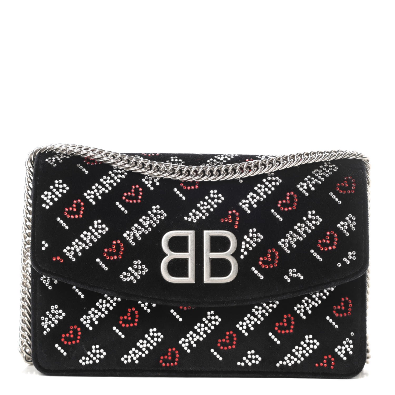 Balenciaga Velvet Crystal I Love Paris BB Wallet On Chain Black 1 of 12
