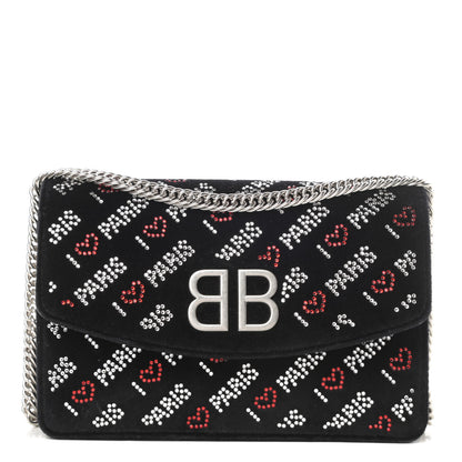 Balenciaga Velvet Crystal I Love Paris BB Wallet On Chain Black 1 of 12