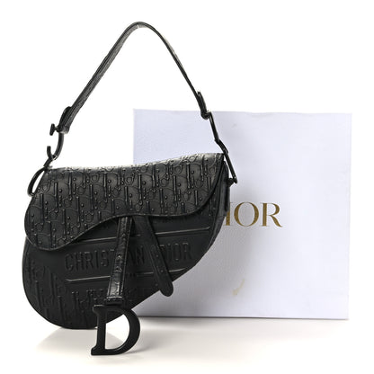 Christian Dior Calfskin Embossed Oblique Saddle Bag Black 10 of 10