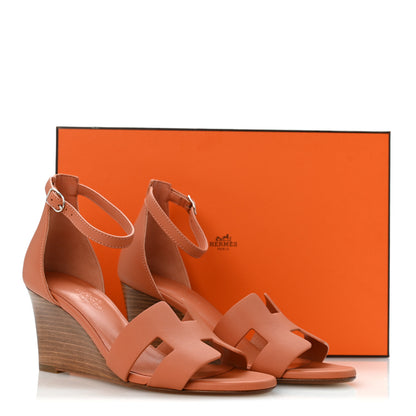 Hermes Calfskin Legend Wedge Sandals 36 Rouge Blush 10 of 10