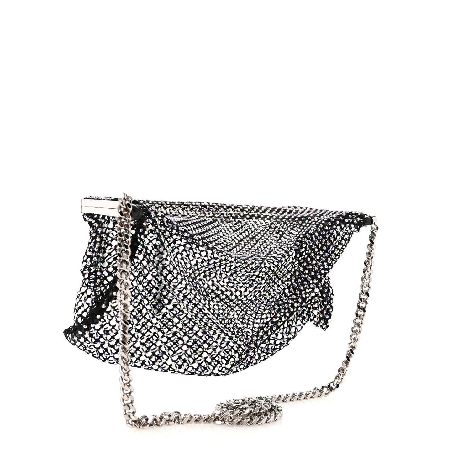 Mesh Crystal Medium Fanny Shoulder Bag Black