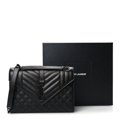 Saint Laurent Grain De Poudre Textured Mixed Matelasse Triquilt Medium Monogram Monochrome Satchel Black 12 of 12