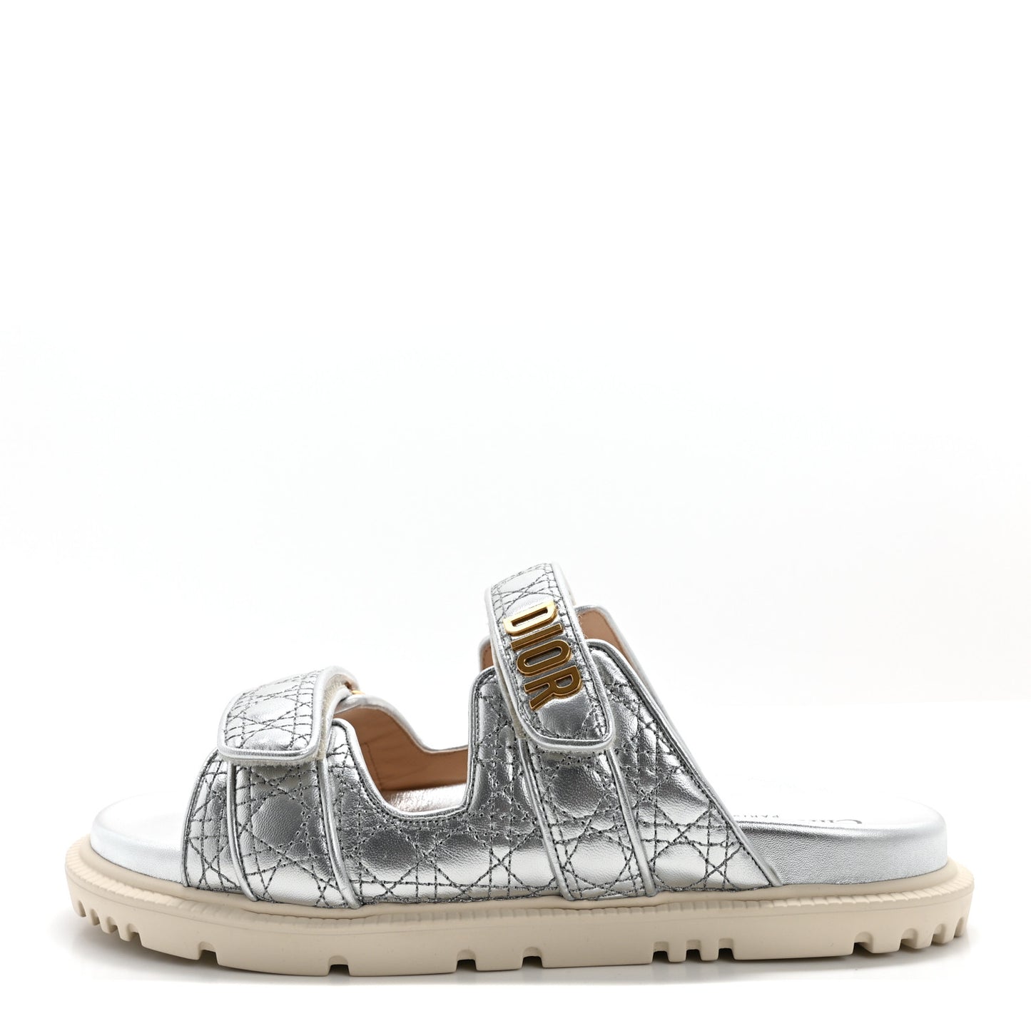 Laminated Sheepskin Cannage Dior Or Dioract Slide Sandals 40 Silver