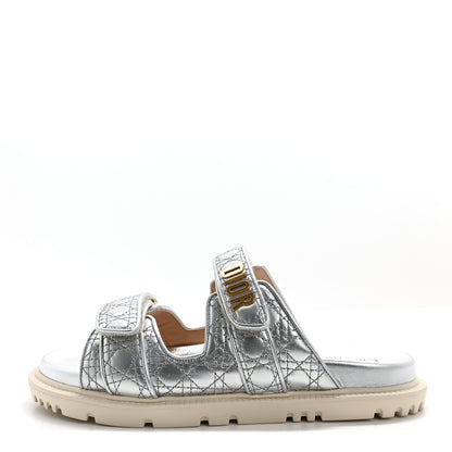 Christian Dior Laminated Sheepskin Cannage Dior Or Dioract Slide Sandals 40 Silver 1 of 11