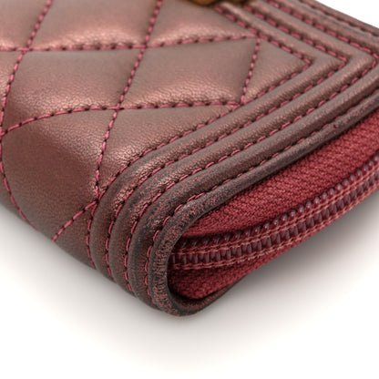 Chanel Lambskin Quilted Boy Zip Around Coin Purse Wallet Burgundy 9 of 12