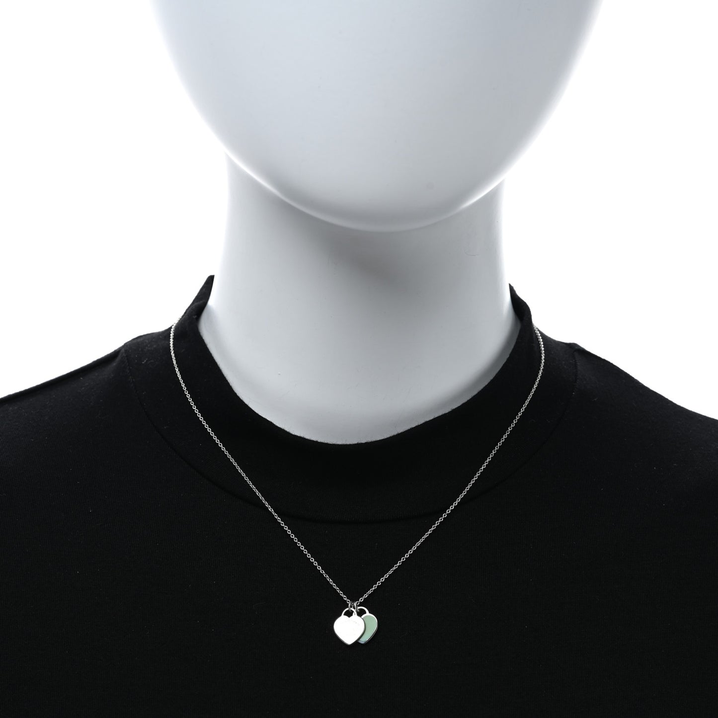 Sterling Silver Enamel Return to Tiffany Double Mini Heart Tag Pendant Necklace Blue