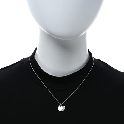 Tiffany Sterling Silver Enamel Return to Tiffany Double Mini Heart Tag Pendant Necklace Blue 2 of 5