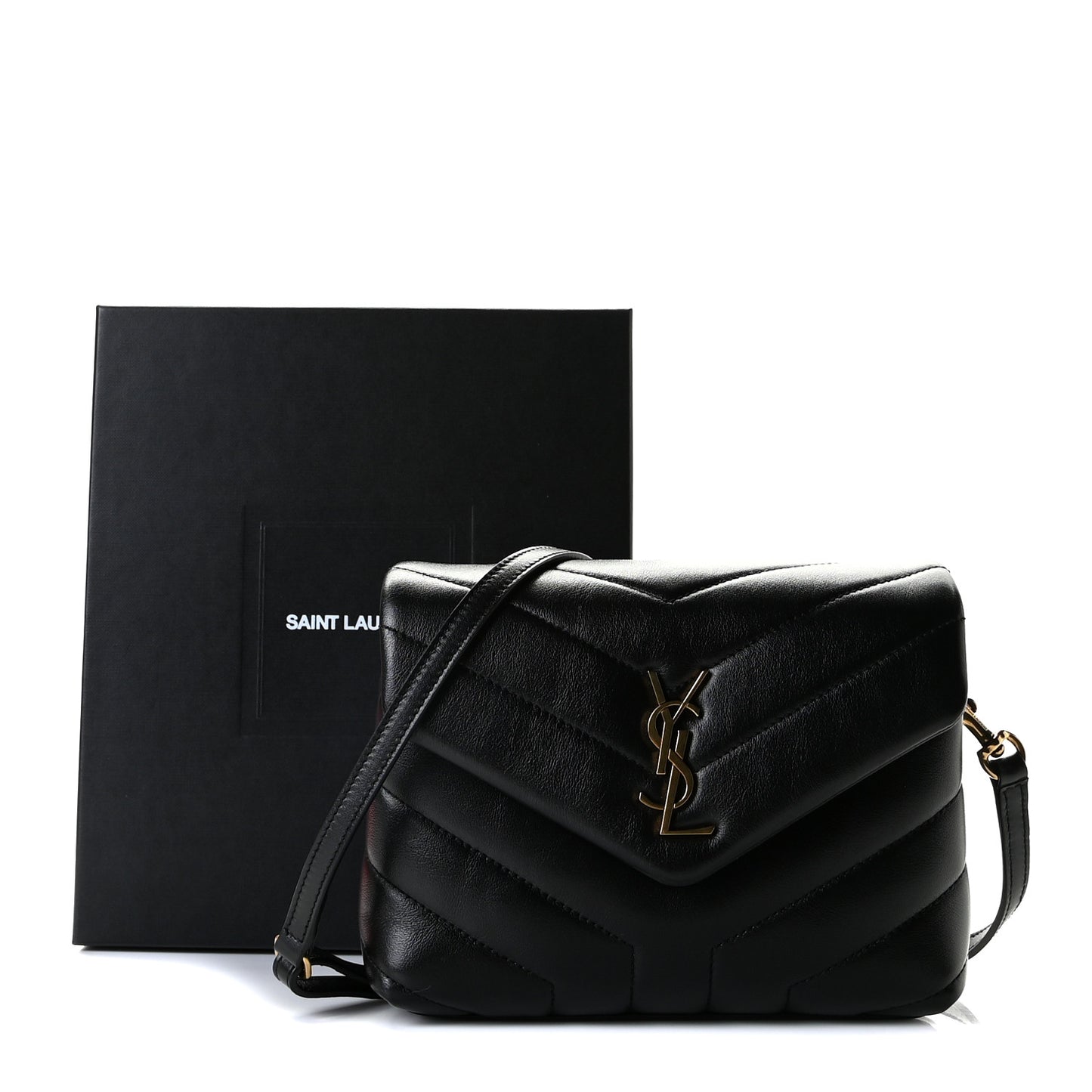 Calfskin Y Quilted Monogram Toy Loulou Crossbody Bag Black